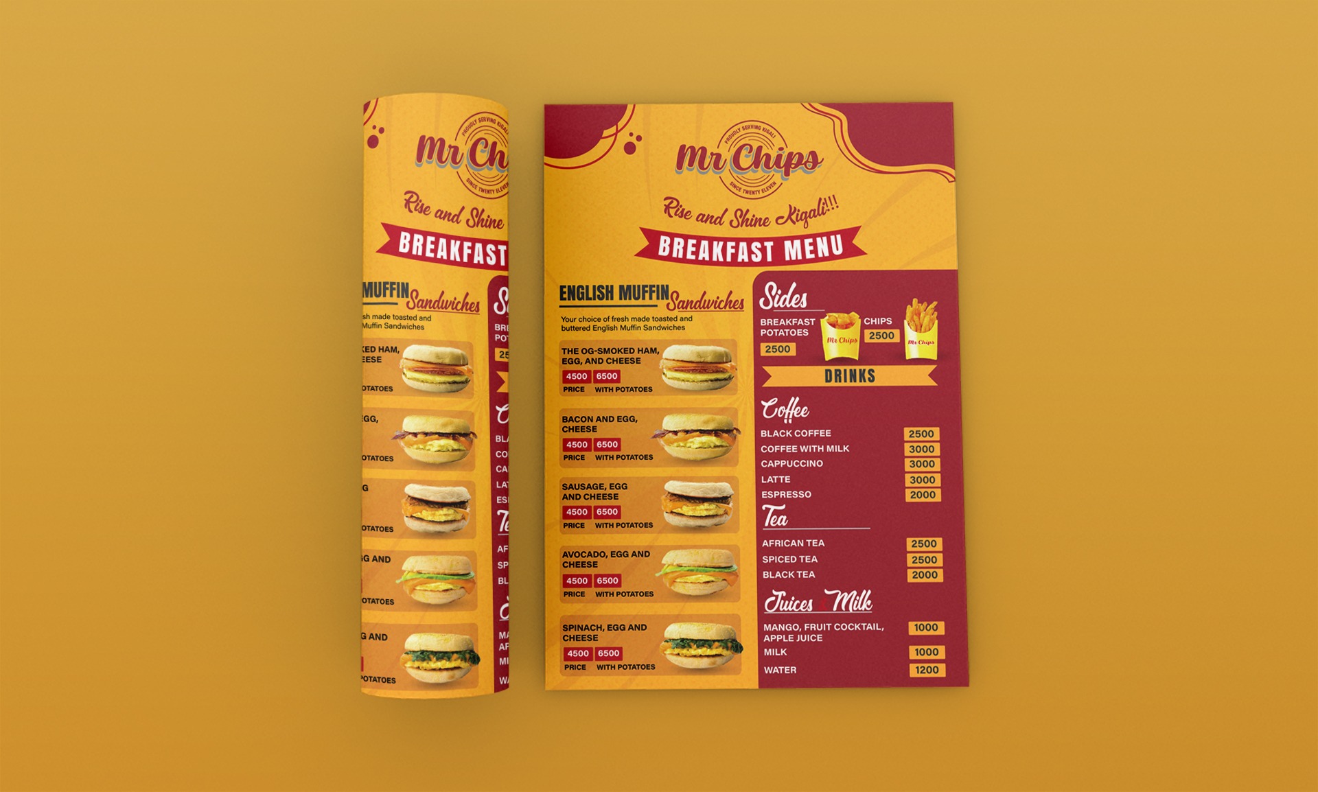 One Sided Single Page Menu & Flyer